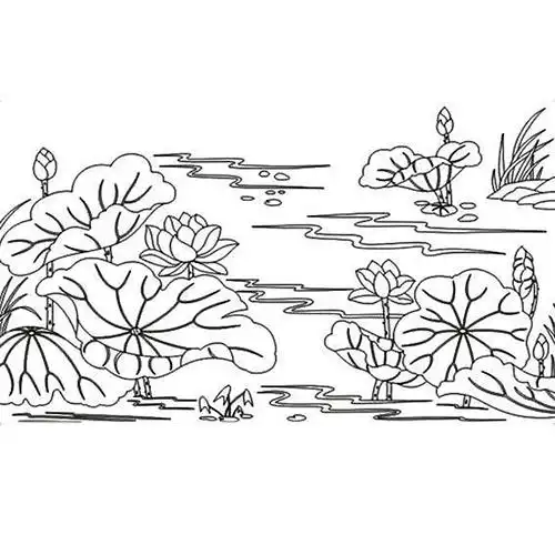 简笔画画法图解美丽的夏天池塘儿童画作品欣赏彩色卡通手绘工笔画古风