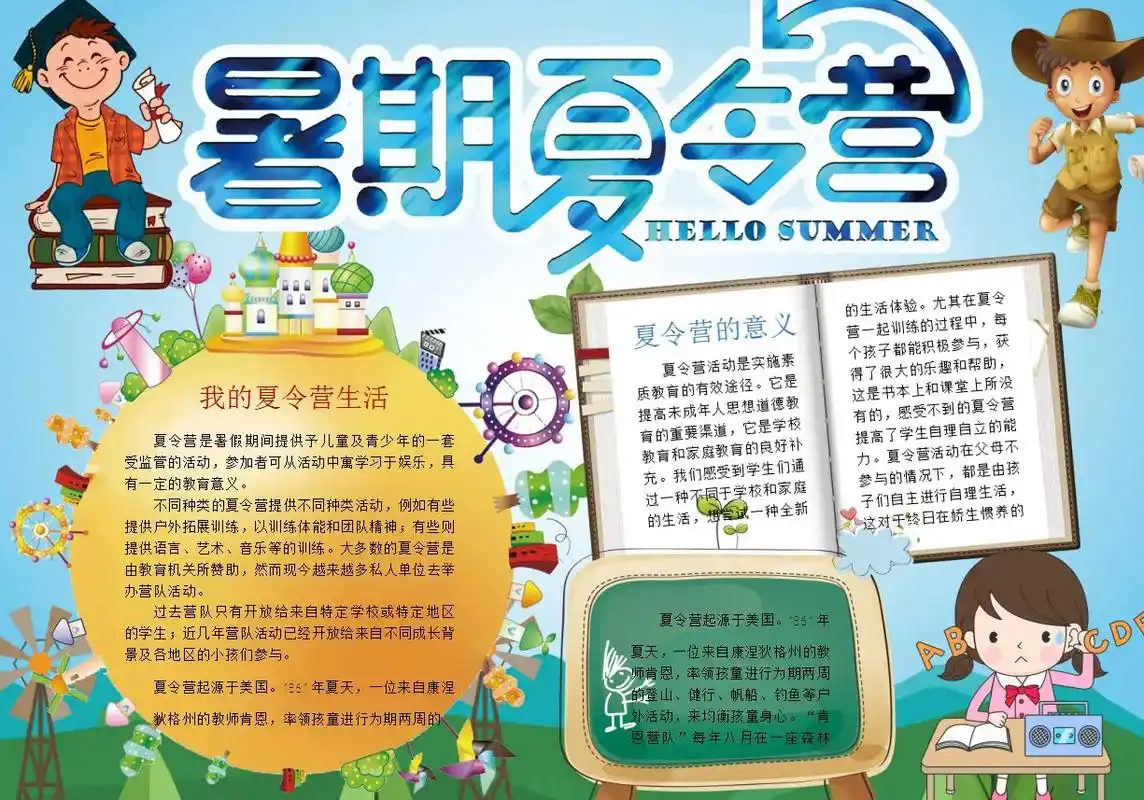 10084 暑假夏令营word模板电子小报素材#手抄报模板  - 抖音