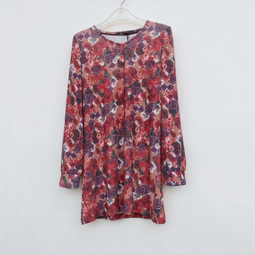 艾格淘特/s专柜正品断码折扣 女春秋彩色印花长袖包臀t恤衫4e8298