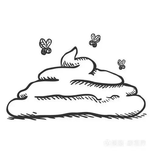矢量素描涂鸦大便与苍蝇.手工画的狗屎