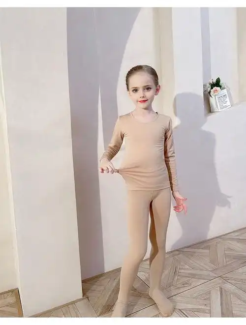 女童白色打底衫男童纯白色打底内衣舞蹈演出服紧身贴身衣套装白色薄绒