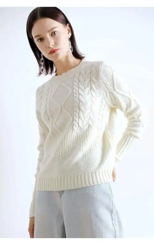 麻花花型附图解秋季i韩版十三行复古麻花宽松圆领套头毛衣亮色菱形保