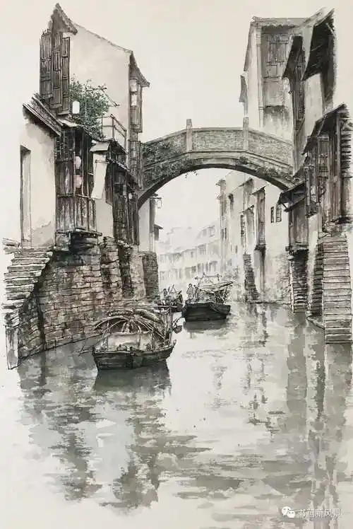 钢笔画:江南古镇