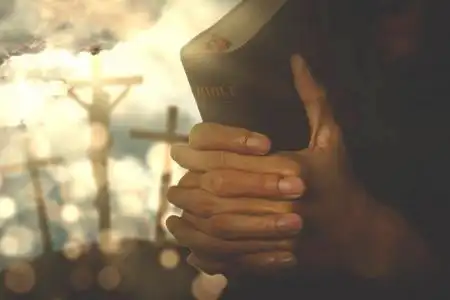 用圣经的基督徒男人的手照片