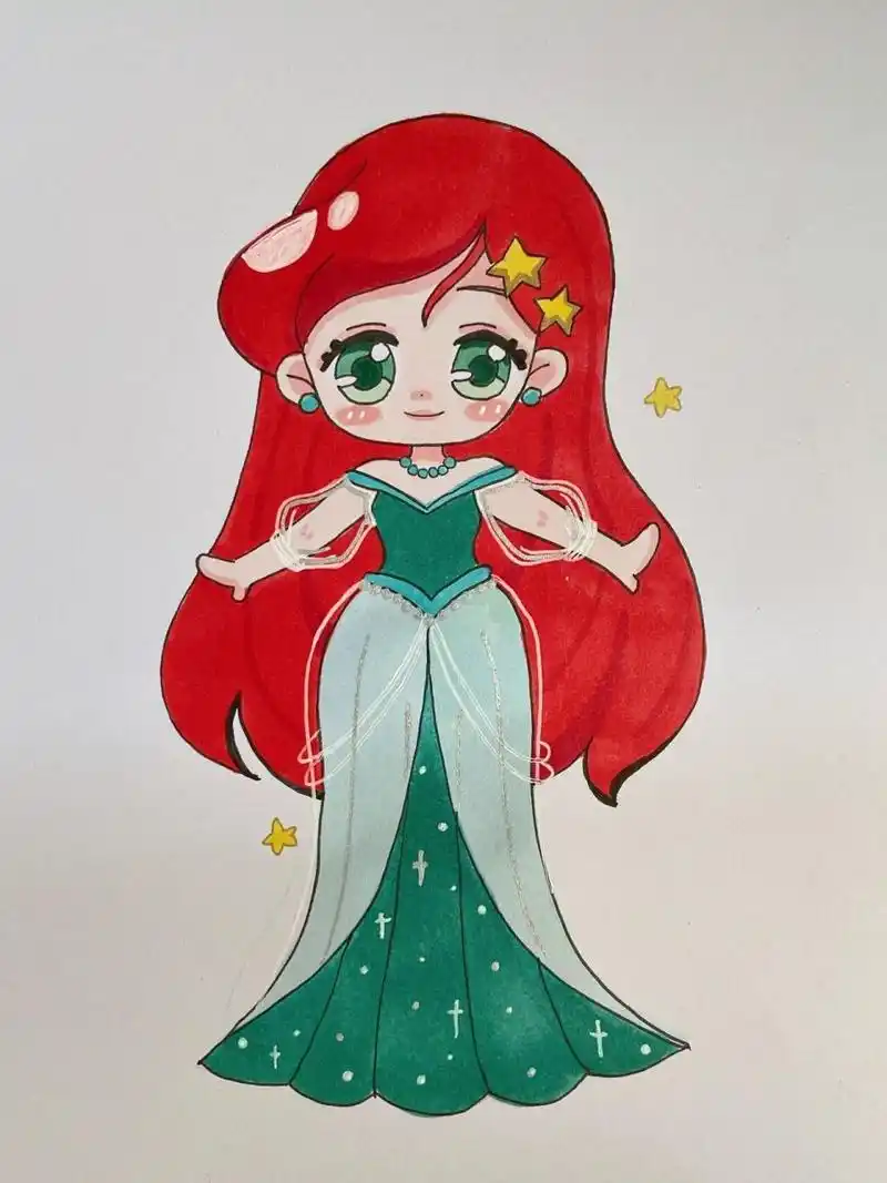 小美人鱼q版迪士尼公主卡通人物海的女儿 临摹作品