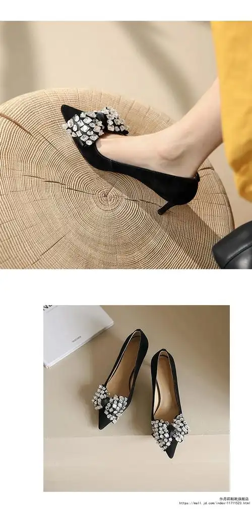 佧丹莉品牌羊反绒女士高跟鞋7厘米细高跟磨砂皮尖头女鞋春秋夏季新款