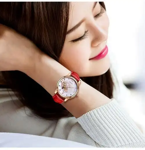 亚铂尼(aborni)女士手表 全自动机械表女表镂空时尚简约防水女生手表