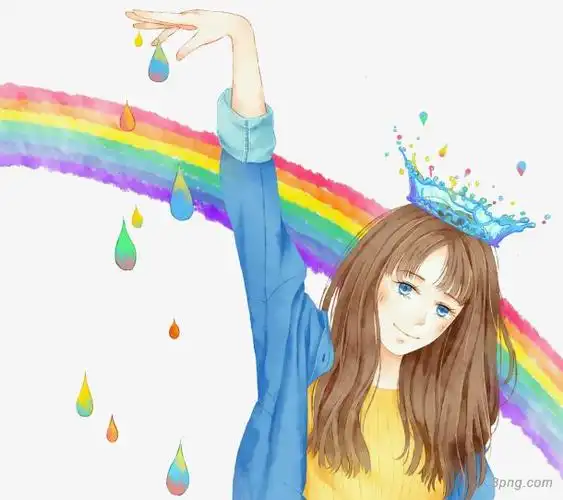 彩虹女孩png素材透明免抠图片-卡通手绘
