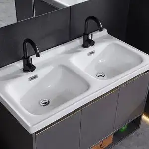 双台盆浴室柜一体成型陶瓷盆双人洗漱台卫生间洗脸池洗手盆卫浴柜