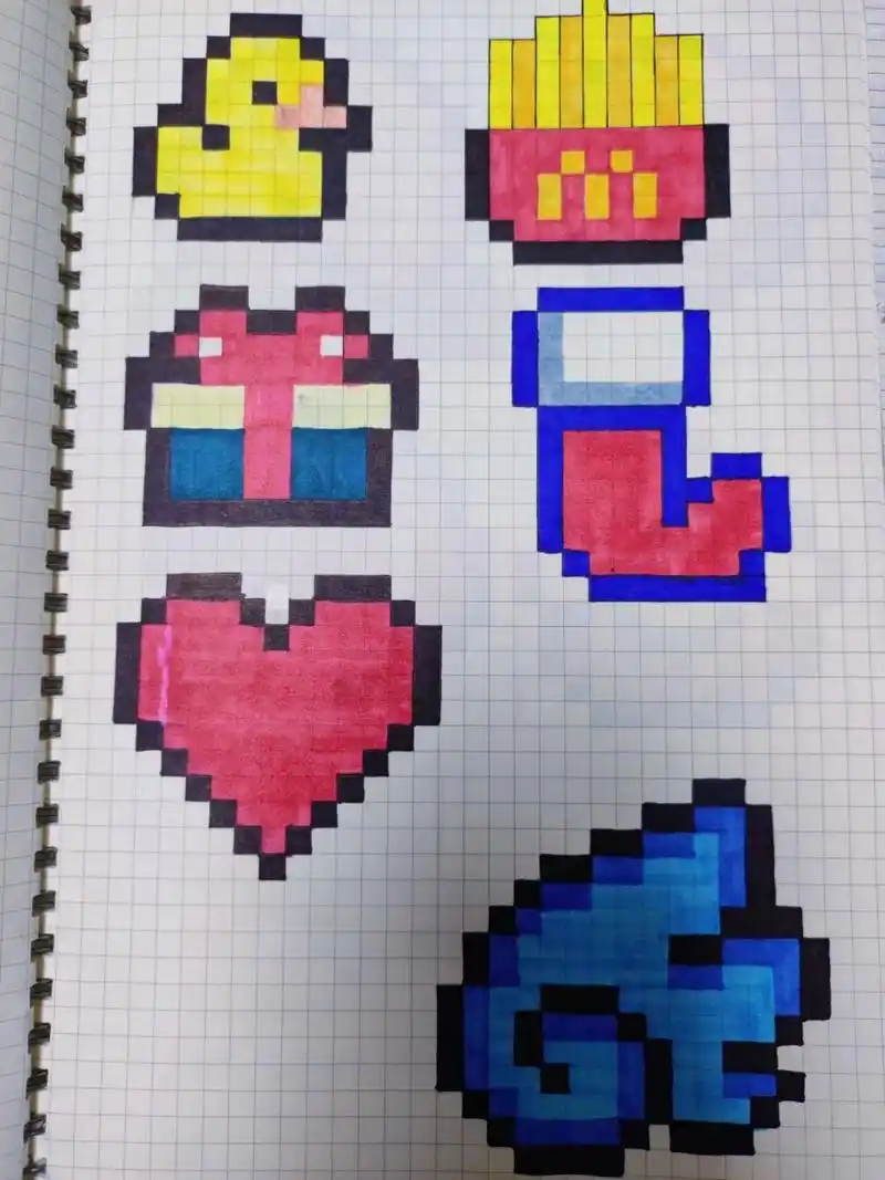 马赛克简笔画 真的是太喜欢用马赛克画法画出来的小玩意儿啦