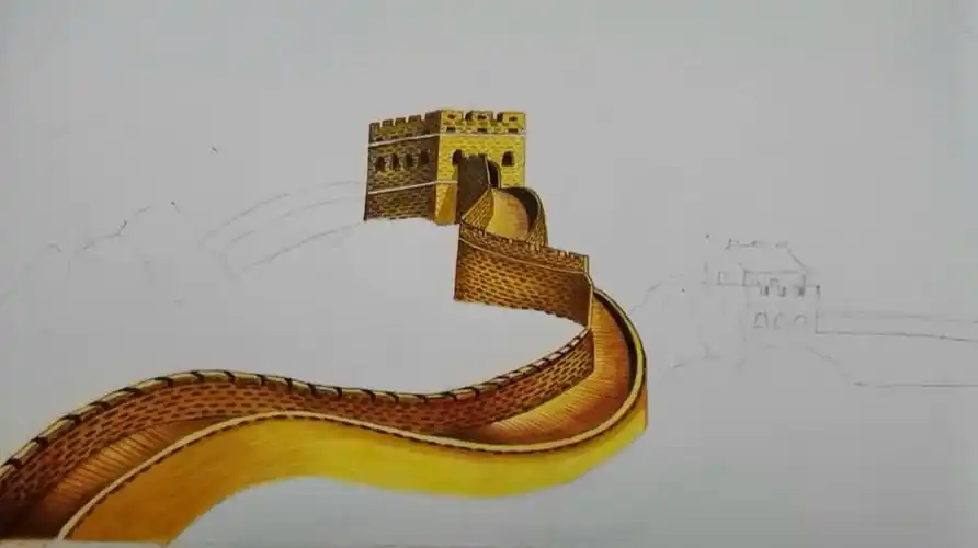 七月彩铅手绘长城雄姿