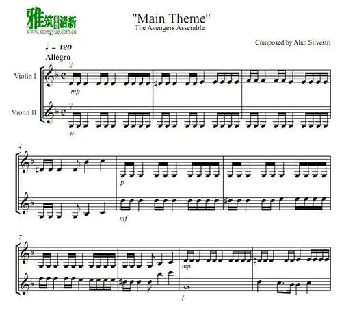 复仇者联盟theavengers小提琴二重奏谱