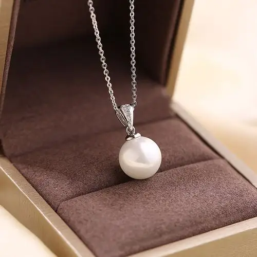 南洋珍珠吊坠女项链s925纯银镀18k金百搭单颗贝珠坠子锁骨链日韩