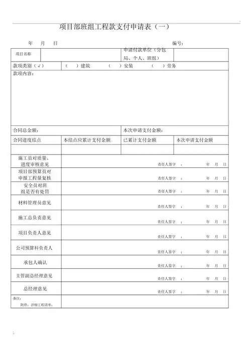 建筑工程材料款支付申请表