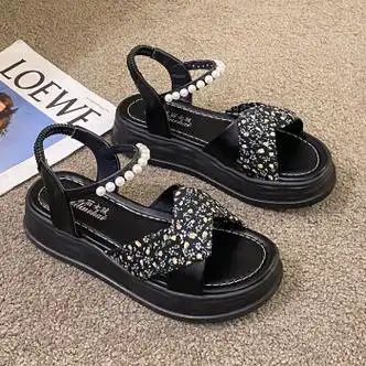 凉鞋女外穿2024年夏季新款感时尚百搭松黑色品牌断码特价40品牌断码