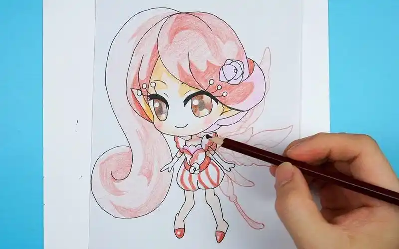 手绘小花仙人物,山茶花精灵王椿简笔画彩铅画_哔哩哔哩_bilibili