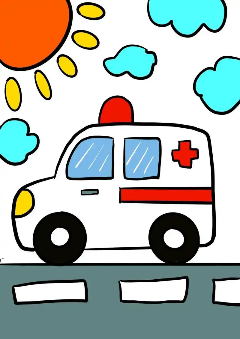 救护车儿童创意画(附线稿)