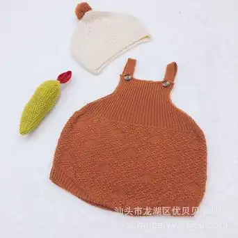 ins爆款秋冬季婴儿连体衣吊带背心针织哈衣毛线女童宝宝三角爬服