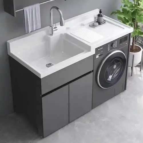 【57元券】太空铝阳台洗衣机柜组合定制滚筒洗衣池台面带搓板一体洗衣