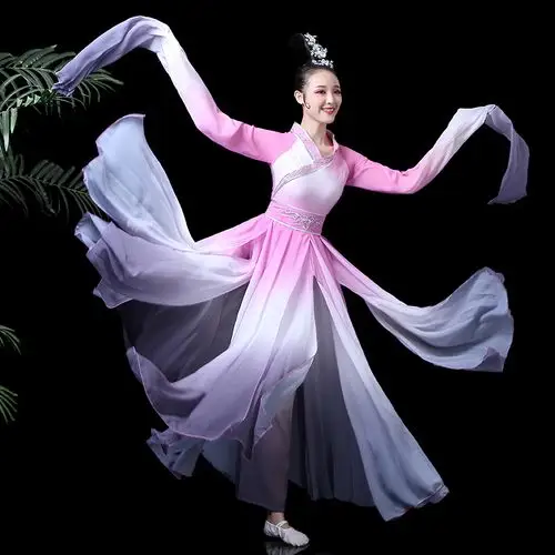 水袖舞服装女成人新款飘逸长袖粉墨中国风汉服甩袖古典舞蹈演出服
