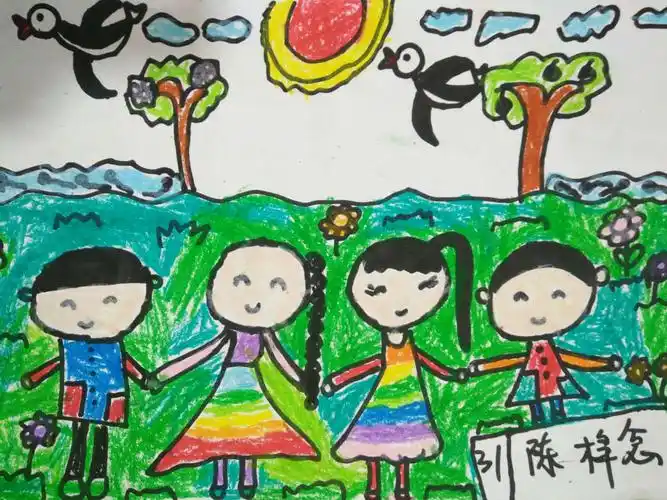 古四幼儿园美术班绘画《春游》