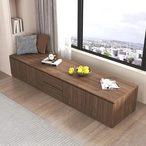 实木飘窗柜子落地矮柜卧室置物柜阳台储物柜可坐家用收纳抽屉定制