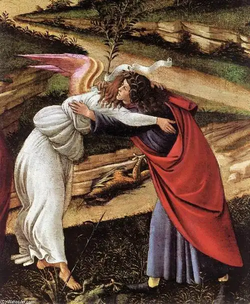 "的 神秘 耶稣诞生 细节", 蛋彩画 通过 sandro botticelli (1444