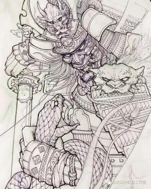 鬼武士|纹身手稿-郑州天龙纹身工作室