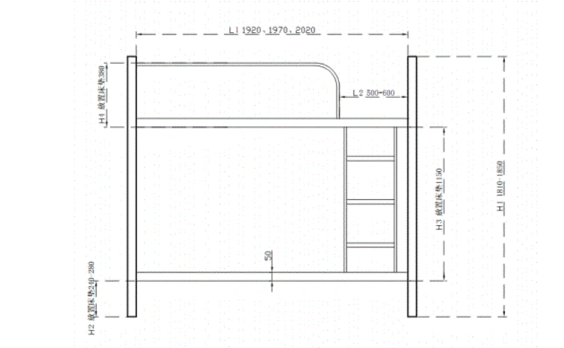 学生铁架双层床尺寸
