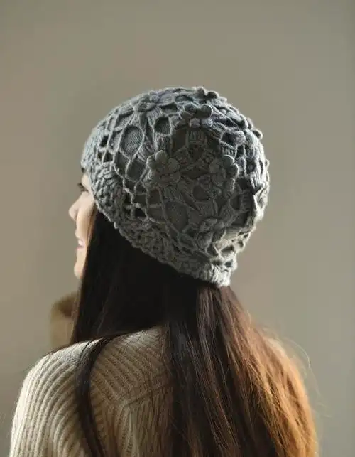 欧小众设计纯手工针织钩花镂空双层女士羊绒帽子apcshop21冬新