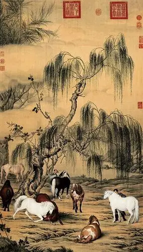 雍正,乾隆两朝宫廷画师郎世宁工笔画!