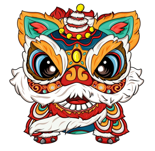 醒狮插画 卡通狮子 舞狮