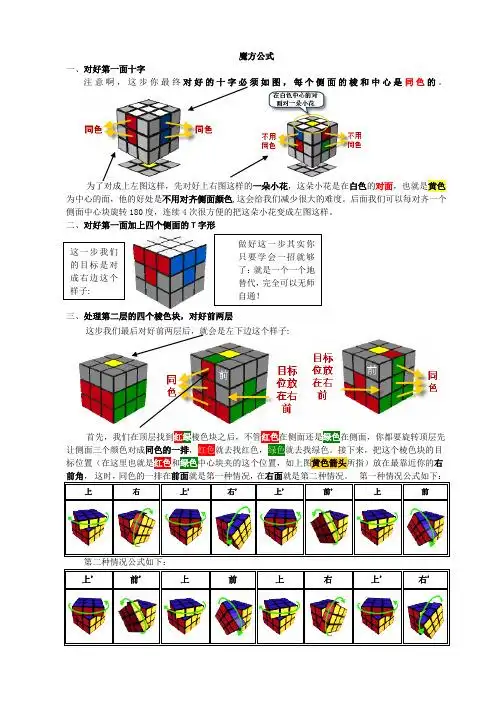 魔方公式 一,对好第一面十字 注意啊,这步你最终对好的十字必须如图