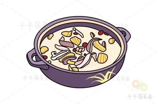 广东美食猪肚煲鸡汤简笔画