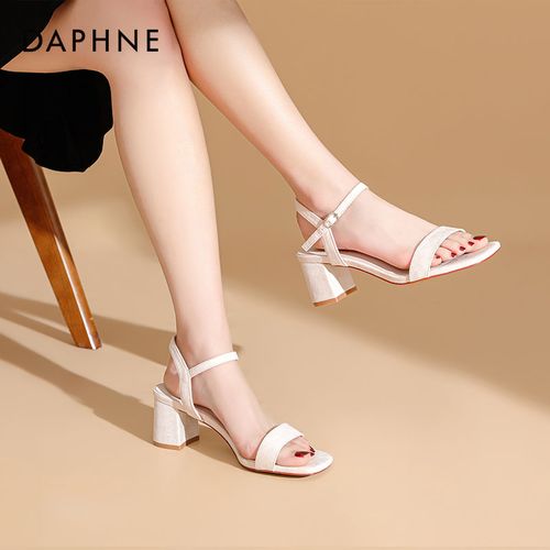 达芙妮凉鞋女夏中跟2022新款粗跟鞋子女法式仙女风一字带高跟鞋女