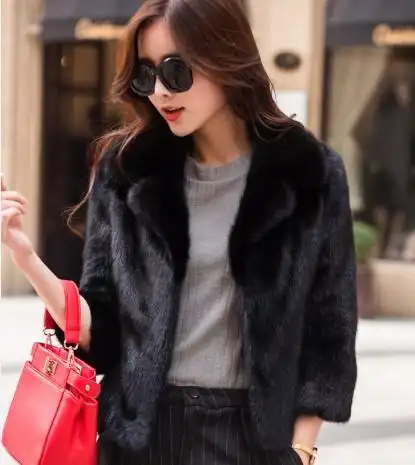 2016冬季新款海宁仿水貂毛皮草外套马甲短款仿整貂裘皮黑色大衣