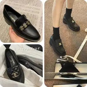 代购chanel/香奈儿女鞋新款羊皮菱格纹双c女士皮鞋平底休闲乐福鞋
