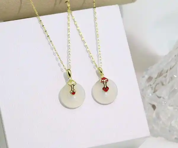 正生银饰银玉平安扣双面如意项链纯银吊坠女士项链