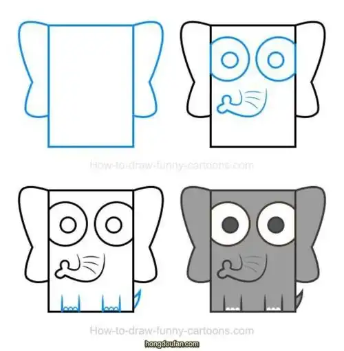 用正方形画一个卡通大象大象简笔画大全