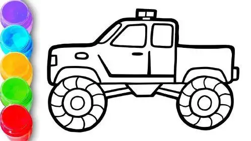 亲子简笔画:画大轮子皮卡车