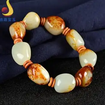 杰嘉宝玉原创新款天然和田玉原石红皮男士单圈手串手链饰品天然玉石