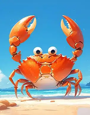 沙滩上的一只可爱的螃蟹的卡通插画
