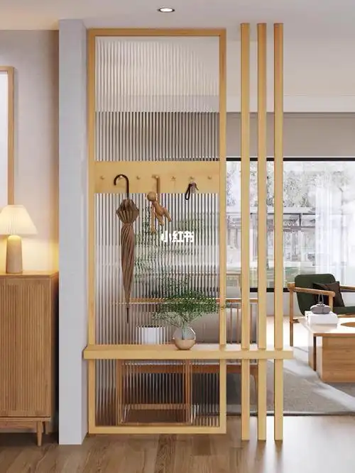 简约日式实木屏风隔断客厅超白玻璃玄关格栅