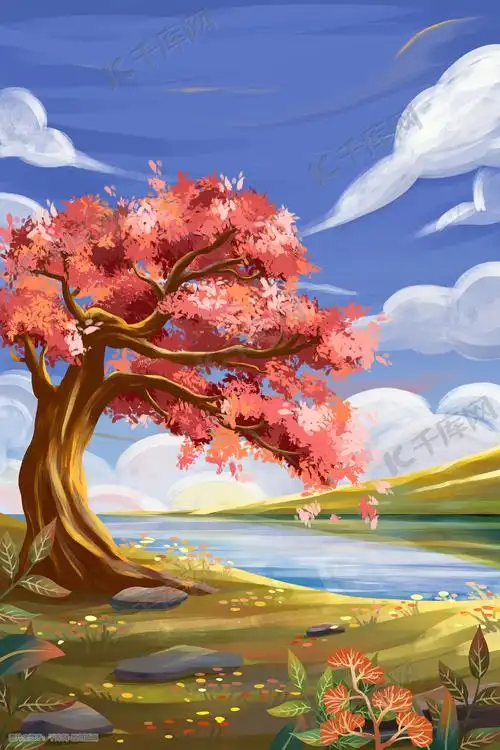 春天风景手绘插画背景