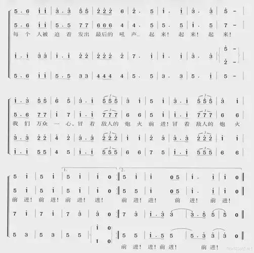 中华人民共和国国歌 歌谱 简谱,五线谱
