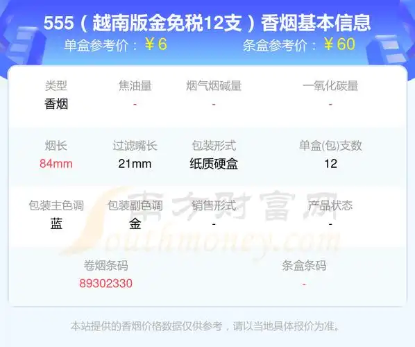 555越南版金免税12支香烟价格2024多少一包