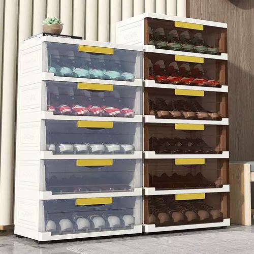 轻奢透明鞋柜翻盖式塑料收纳柜大容量家用加厚多层分格可移动