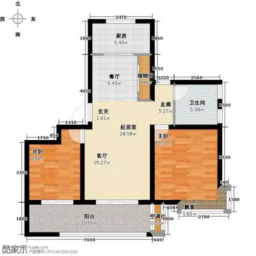 汇丰彩虹湾2室0厅1卫1厨112.00㎡户型图