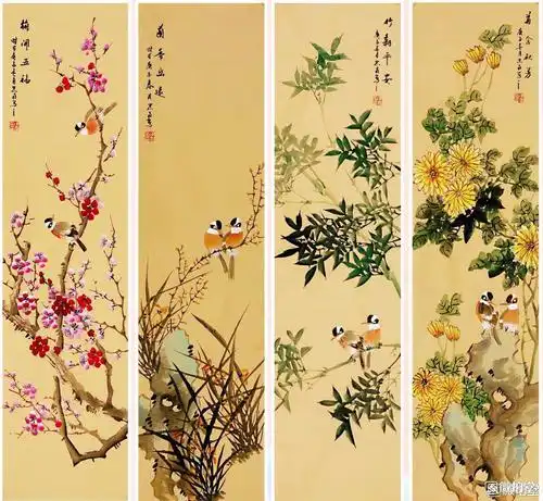 四条屏(梅兰竹菊)欣赏