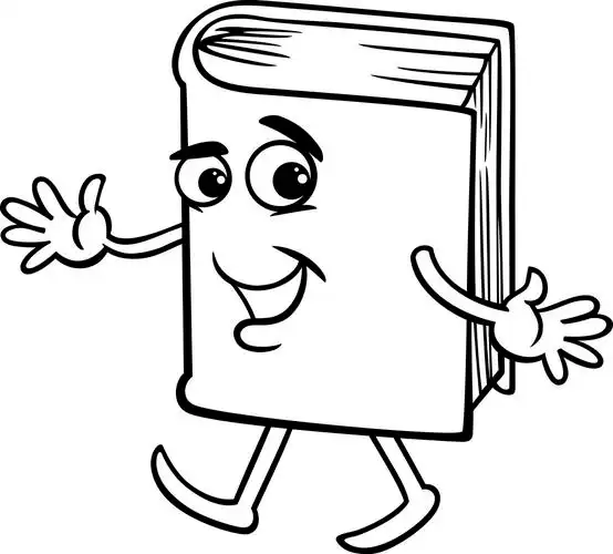 书卡通着色页,有趣的书字符为着色书的黑色和白色的卡通插图